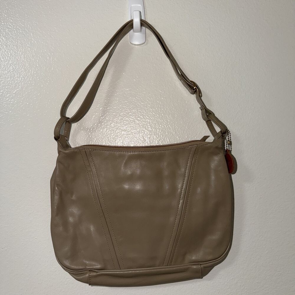 Vintage Soft Genuine Leather SAS Taupe Beige Hand Sewn Purse Hand Bag USA